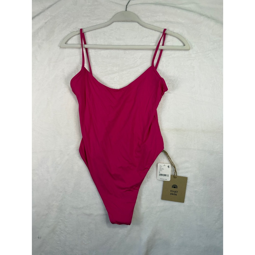 Toast Swim One Piece M Beet Root Pink Scoop Neck High Cut Swimsuit Womens